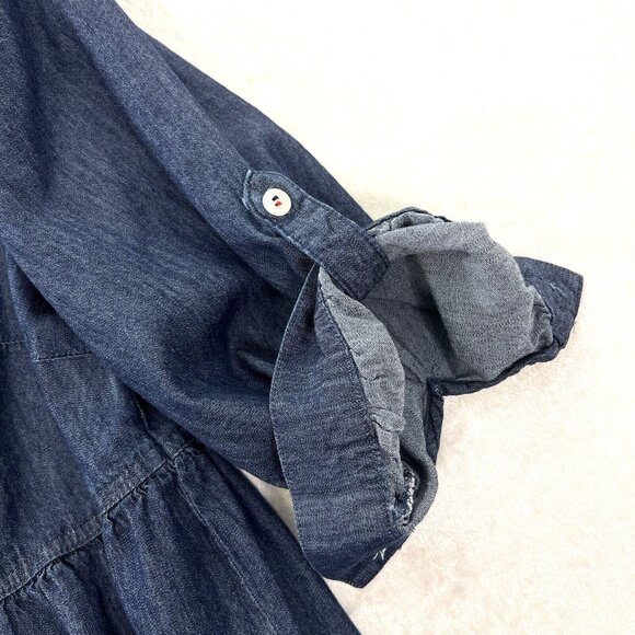 TOMMY HILFIGER Chambray Shirt Dress Tiered Dark Denim Navy Blue Popover Size 8 - Picture 7 of 14